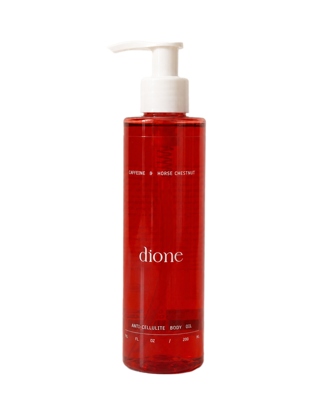 DIONE Anti-Cellulite Body Oil, shishe e kuqe me pompë të bardhë